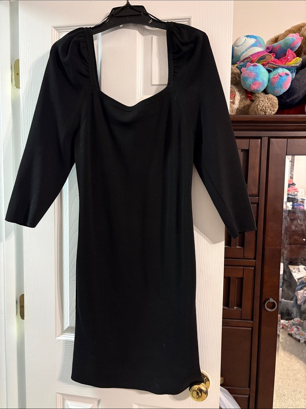 Elegant Black Long-Sleeve Square-Neck Dress